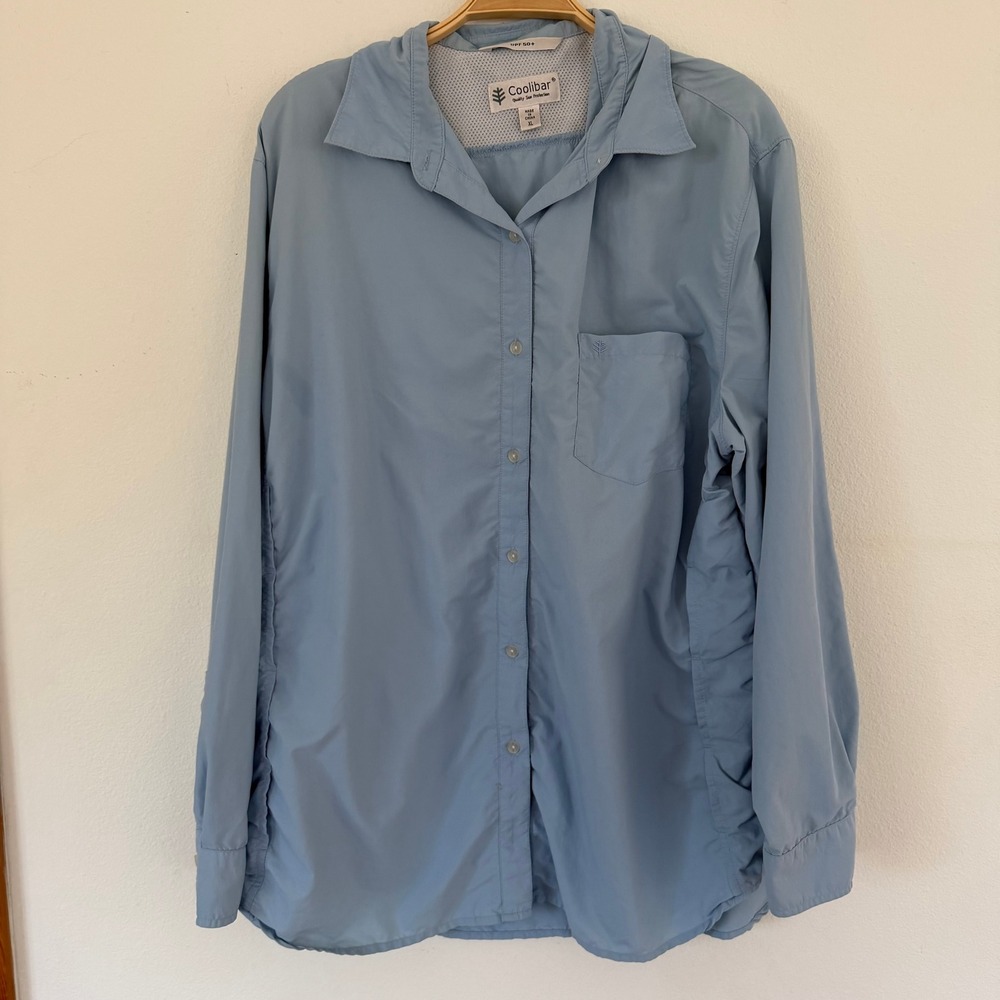 Coolibar Mens XL Blue UPF 50+ Long Sleeve Button Down Sun Shirt Coolmax Mesh